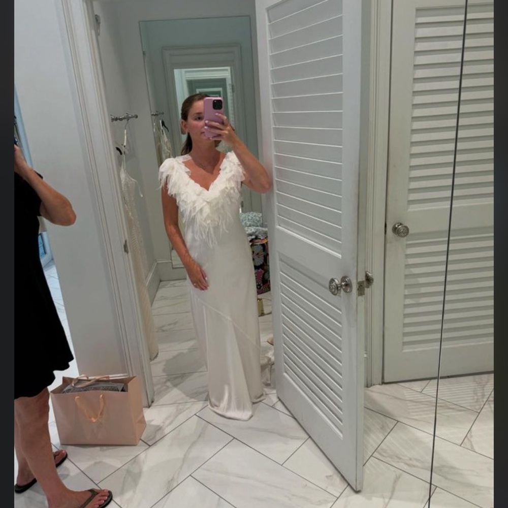 LoveShackFancy White Feathered maxi Dress or wedding gown